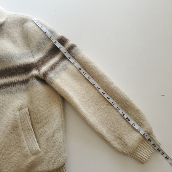 Vintage wool blend zip up striped oversized bomber jacket sherpa lined - Picture 9 of 14